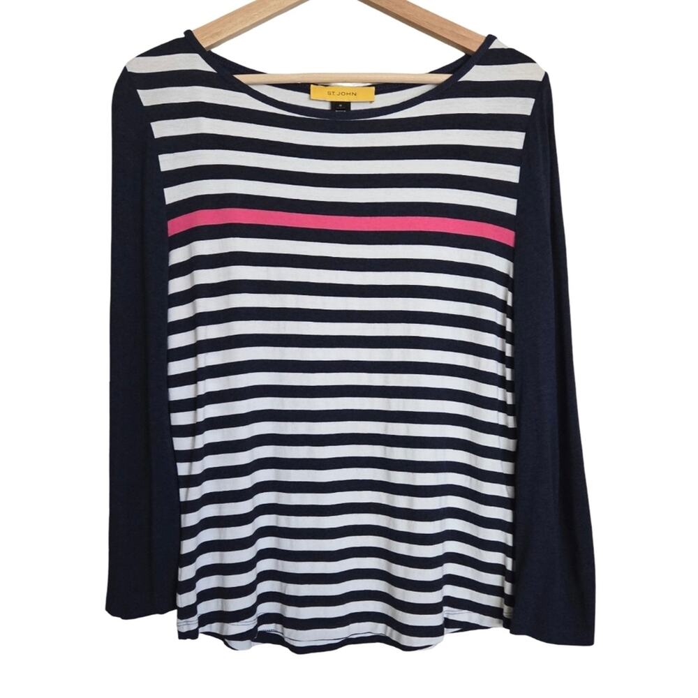 St. John Striped Super Soft Marled Sleeve Nautical Tee